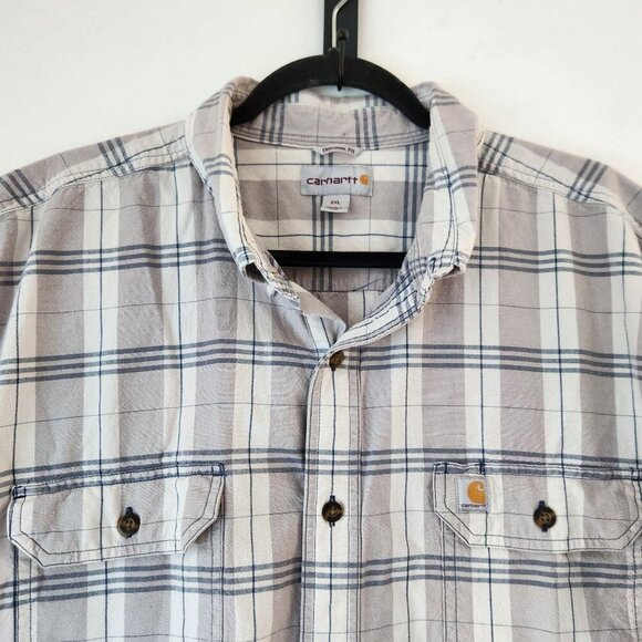 Carhartt Original Fit Plaid Short Sleeve Button Down Shirt Casual Grey Men's 2XL - Picture 3 of 9